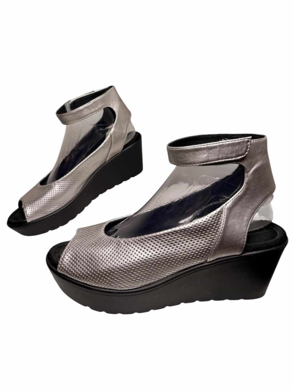 Steven by Steve Madden Babelle Metallic Silver Platform Wedge Sandals 8.5